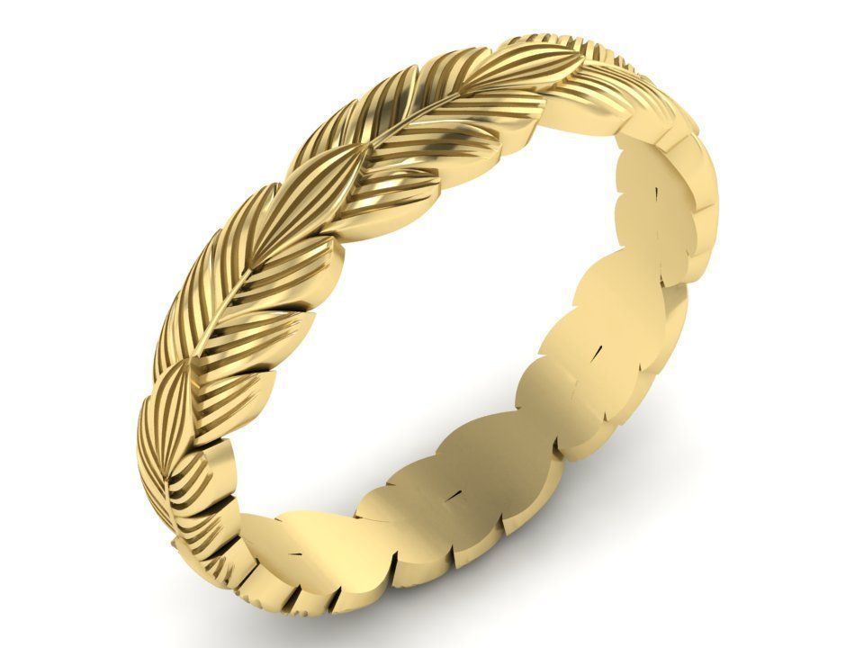 Wedding ring with leaves 3D print model_1