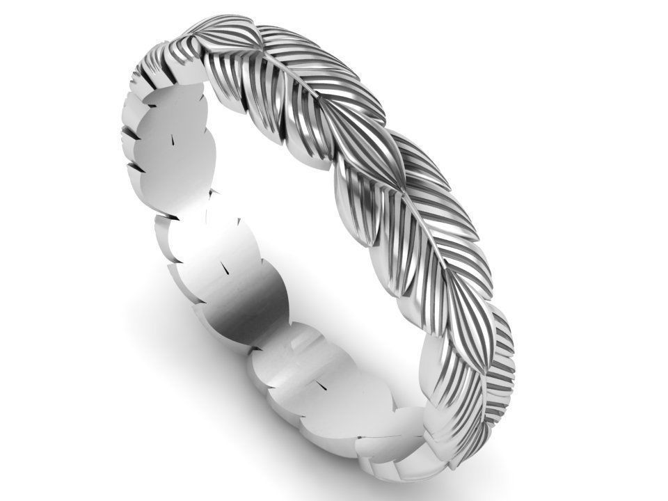 Wedding ring with leaves 3D print model_3