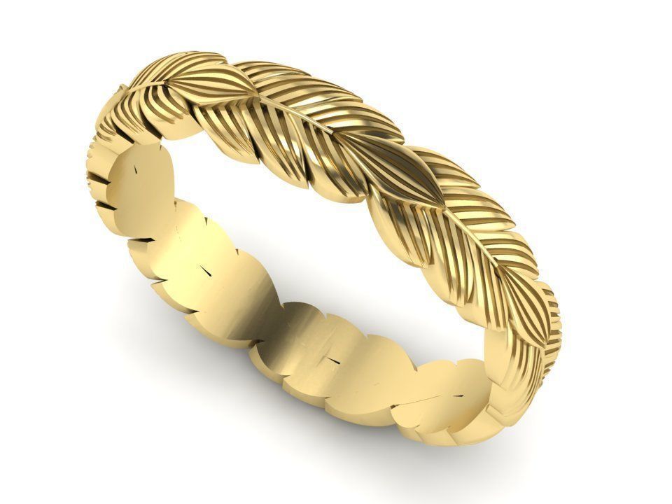 Wedding ring with leaves 3D print model_4