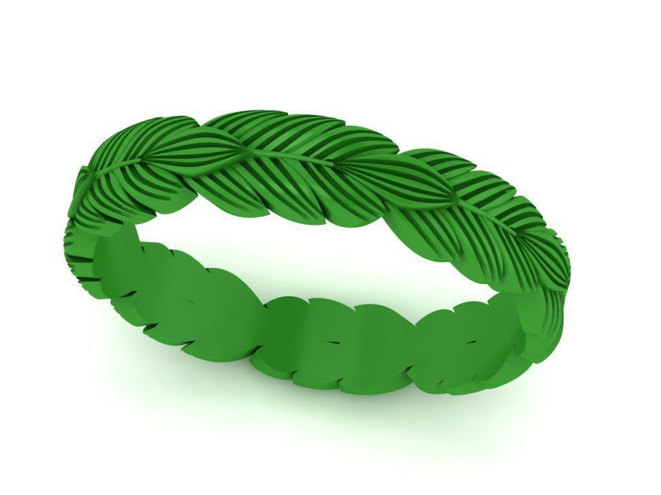 Wedding ring with leaves 3D print model_2