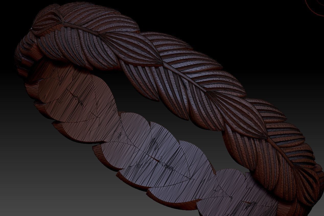 Wedding ring with leaves 3D print model_10