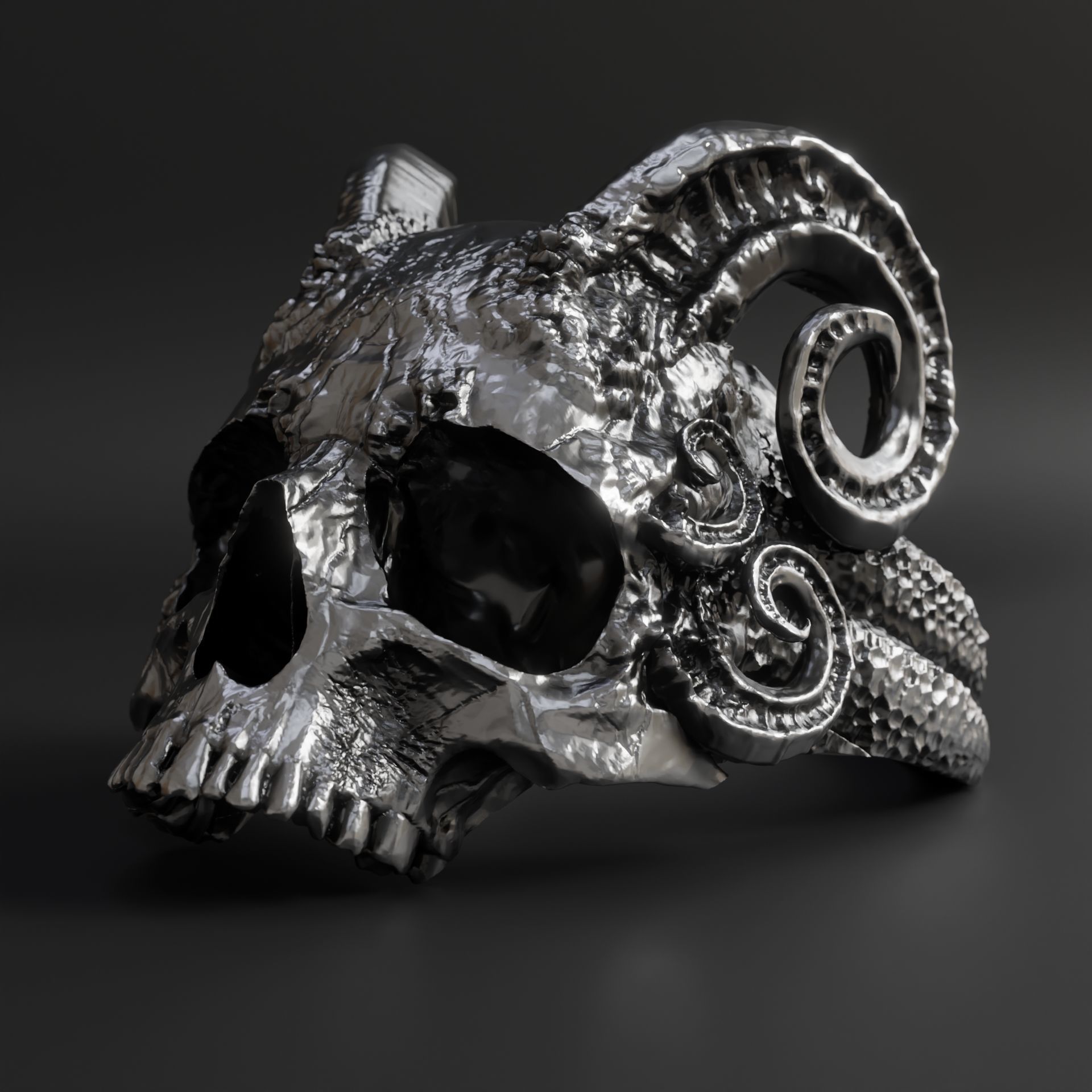 Skull from Hell Silver Ring 3D print model_1