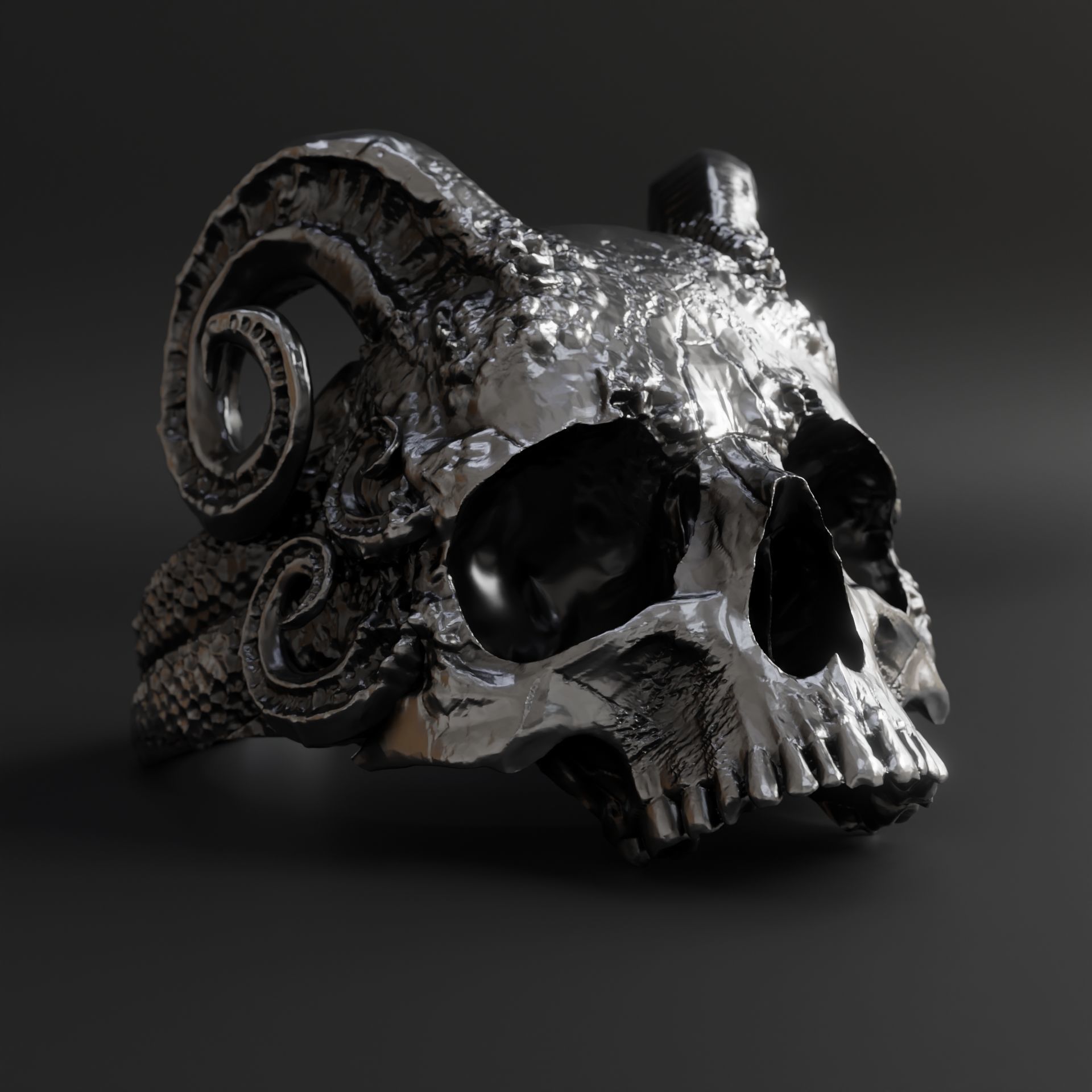 Skull from Hell Silver Ring 3D print model_2