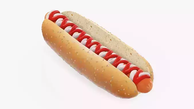 Hot dog with mayonnaise ketchup seeds 3D model