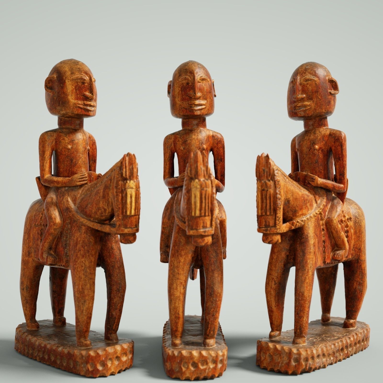 Wooden statue Man on Horse Low-poly 3D model_1