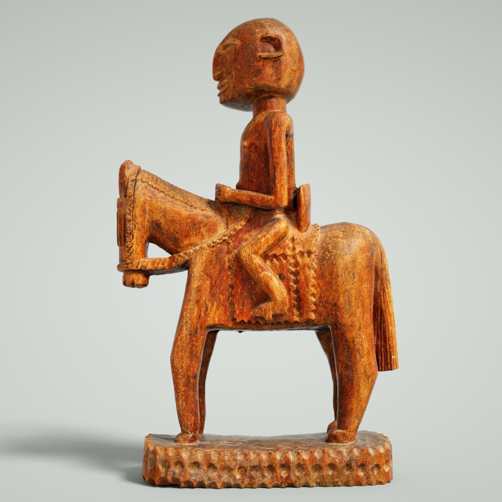 Wooden statue Man on Horse Low-poly 3D model_2