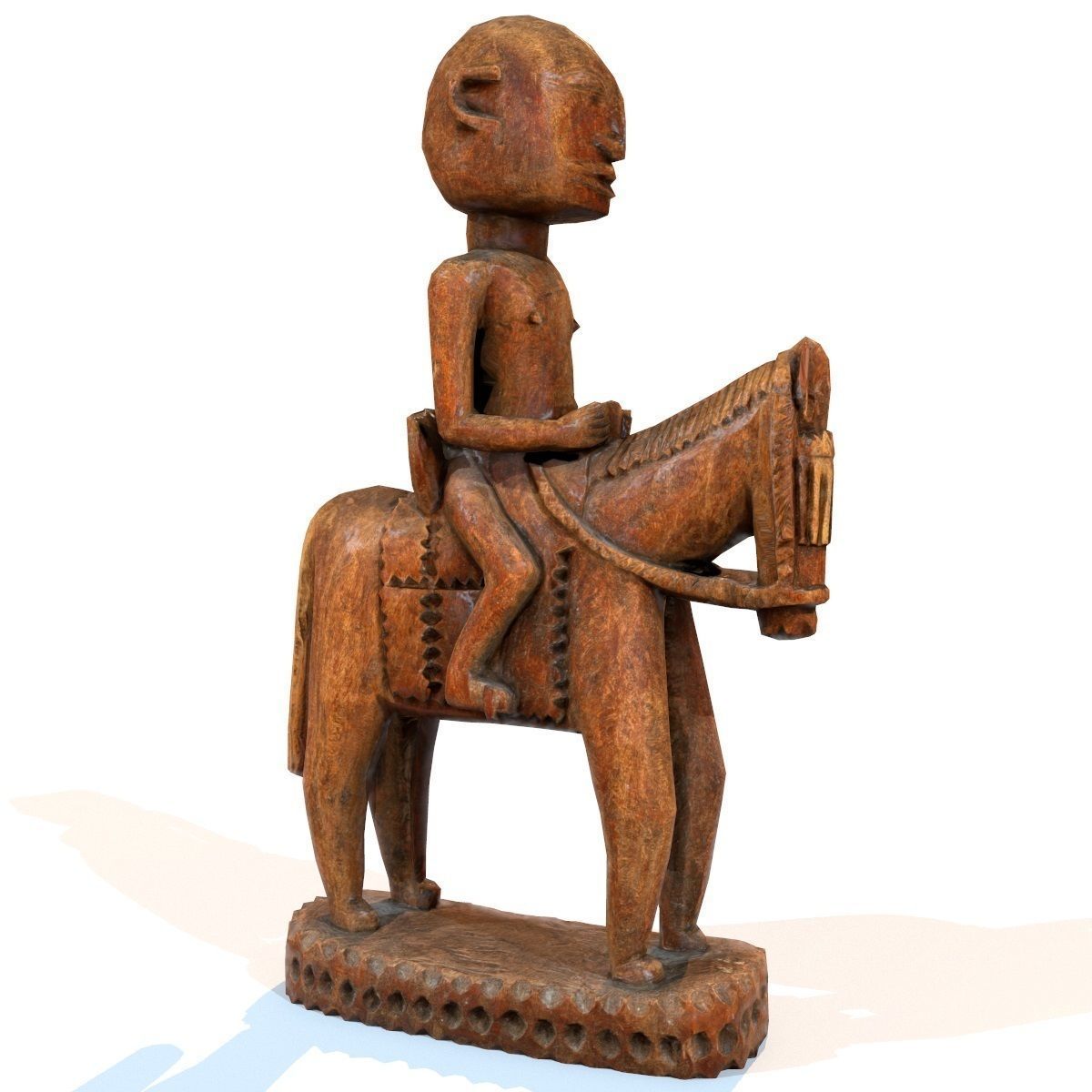 Wooden statue Man on Horse Low-poly 3D model_11