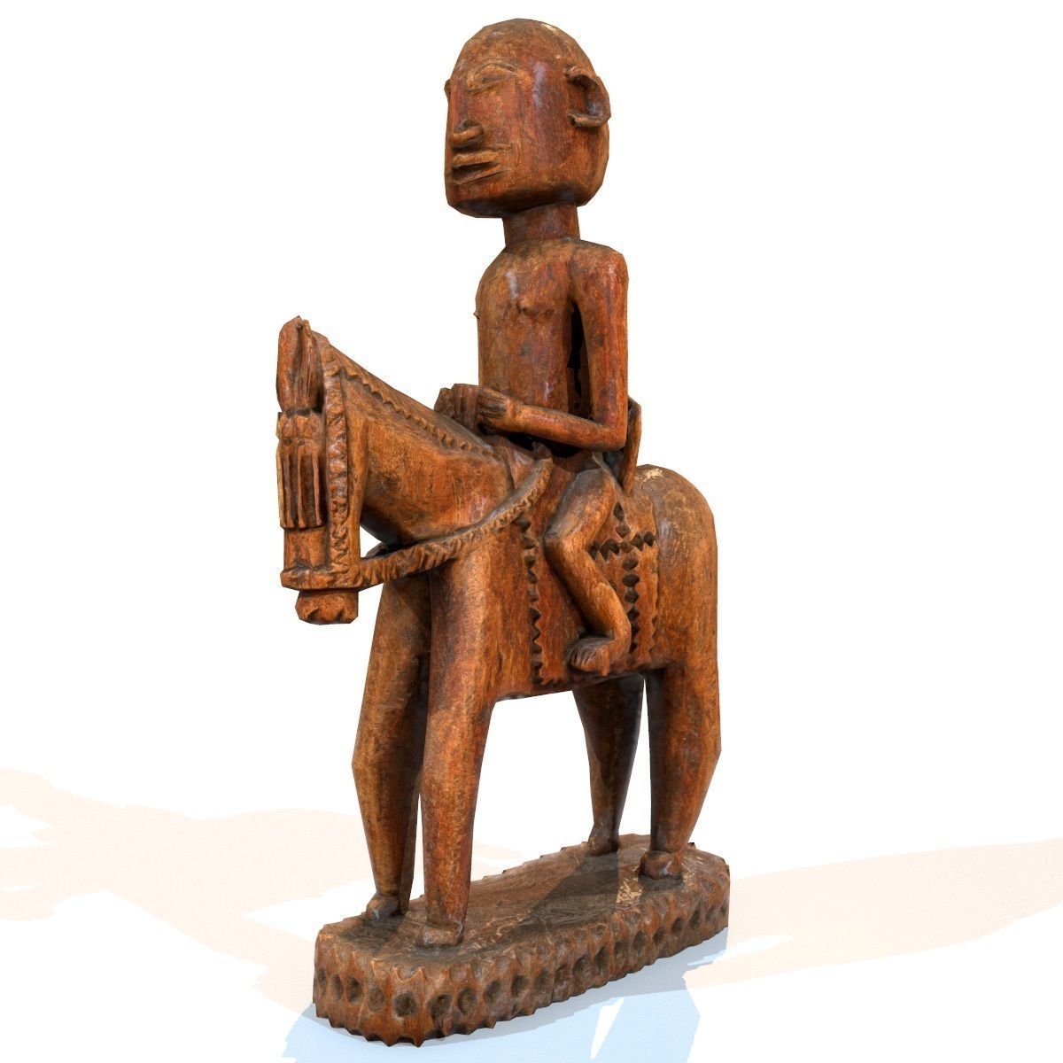 Wooden statue Man on Horse Low-poly 3D model_10