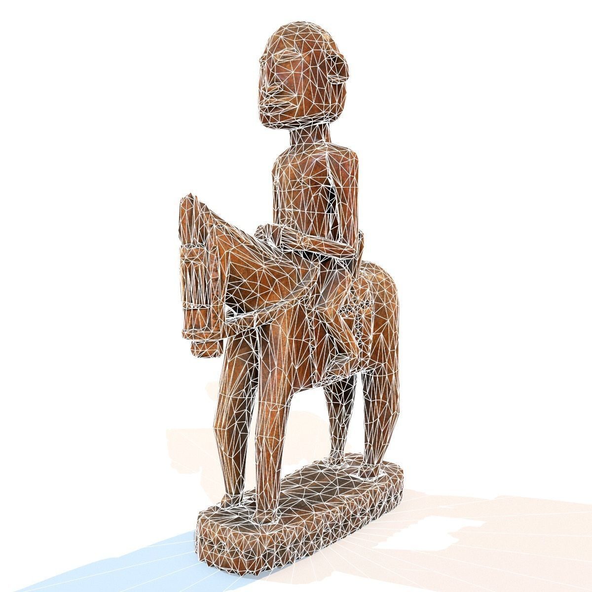 Wooden statue Man on Horse Low-poly 3D model_9