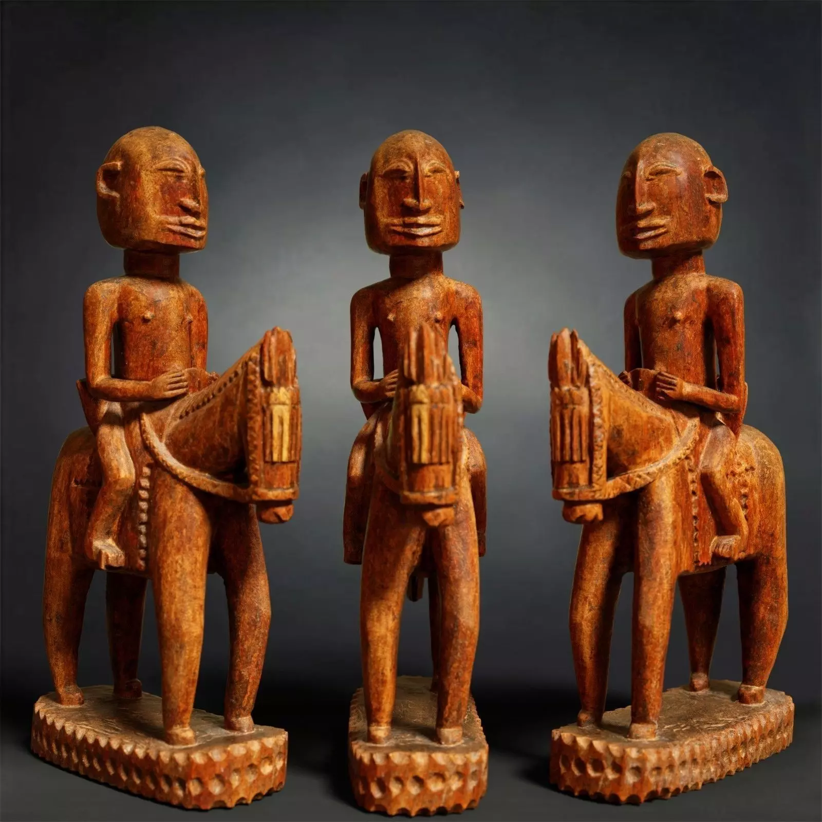 Wooden statue Man on Horse Low-poly 3D model_0