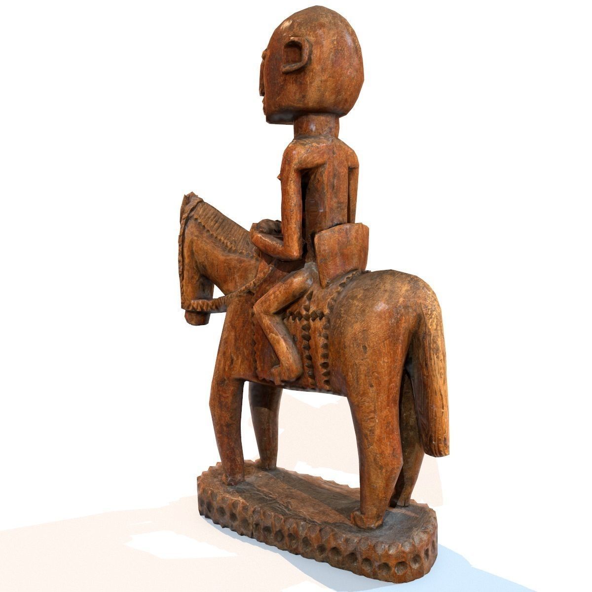 Wooden statue Man on Horse Low-poly 3D model_12