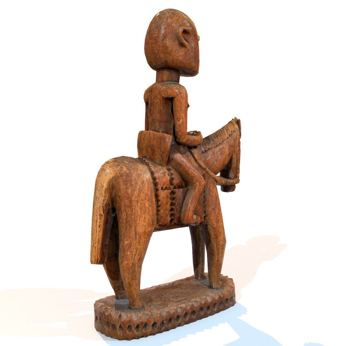 Wooden statue Man on Horse Low-poly 3D model_8