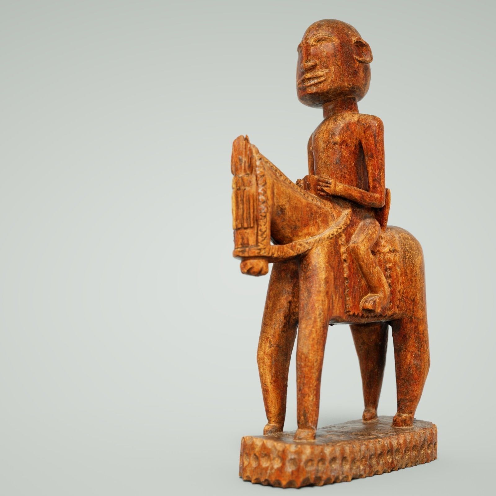 Wooden statue Man on Horse Low-poly 3D model_4