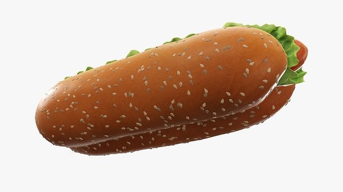 Hot dog with ketchup tomato salad seeds 3D model 4
