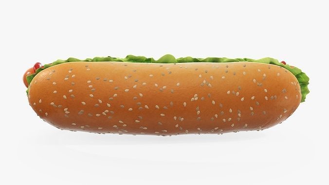 Hot dog with ketchup tomato salad seeds 3D model 2