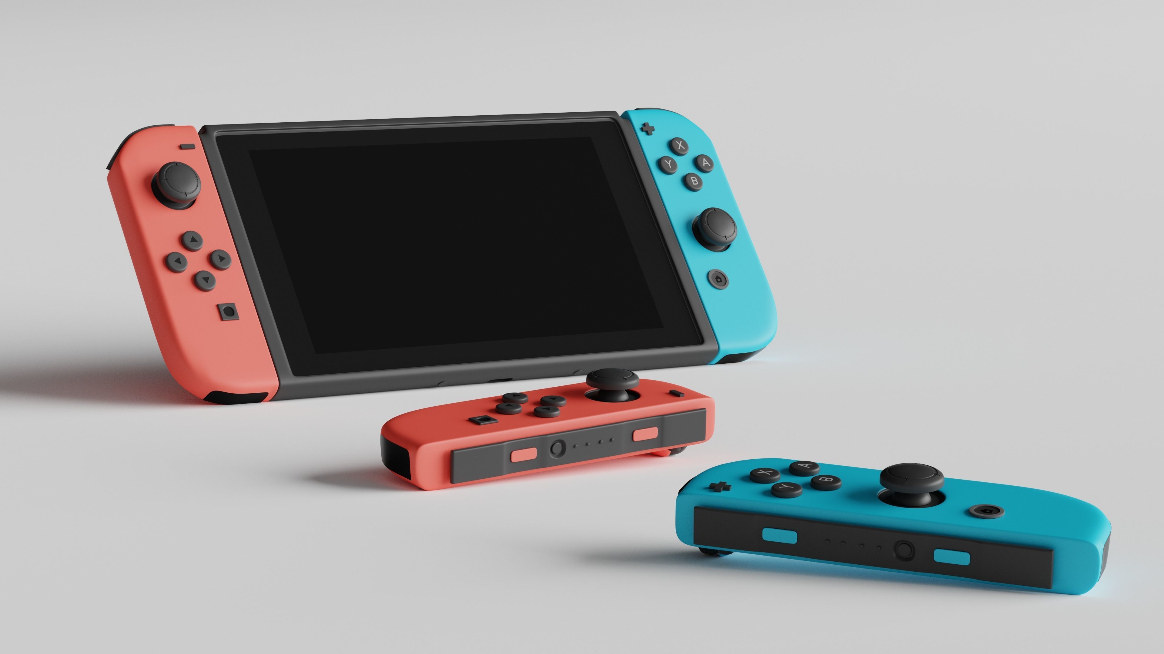 Nintendo Switch with JoyCons RED-CYAN-GREY 3D model_9