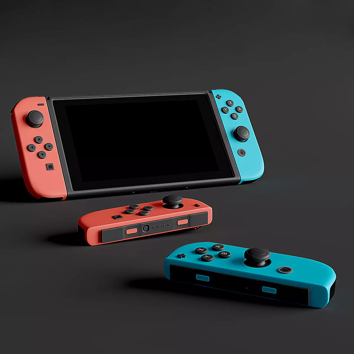 Nintendo Switch with JoyCons RED-CYAN-GREY 3D model_0