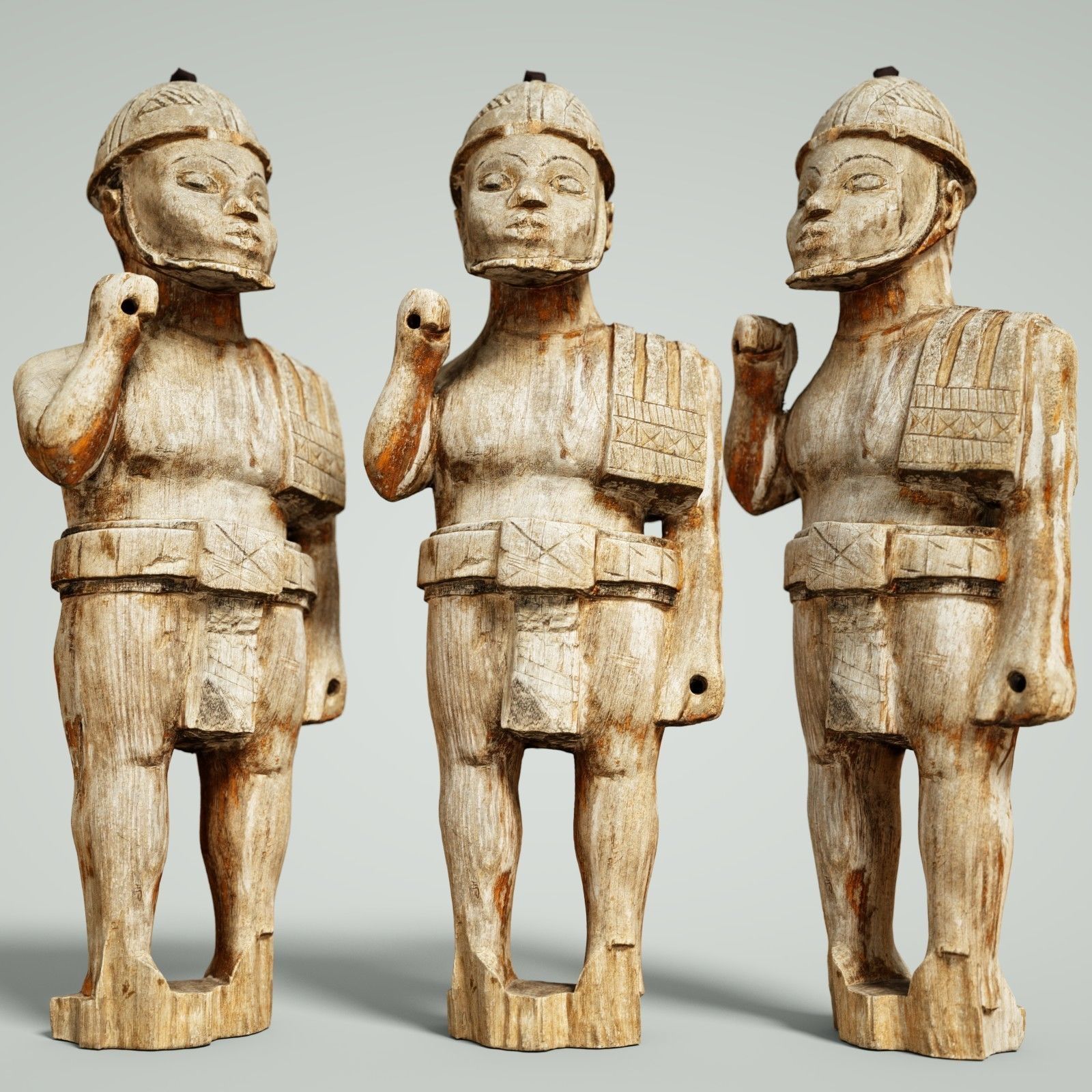 Wooden Soldier Primitive Statue Low-poly 3D model_1