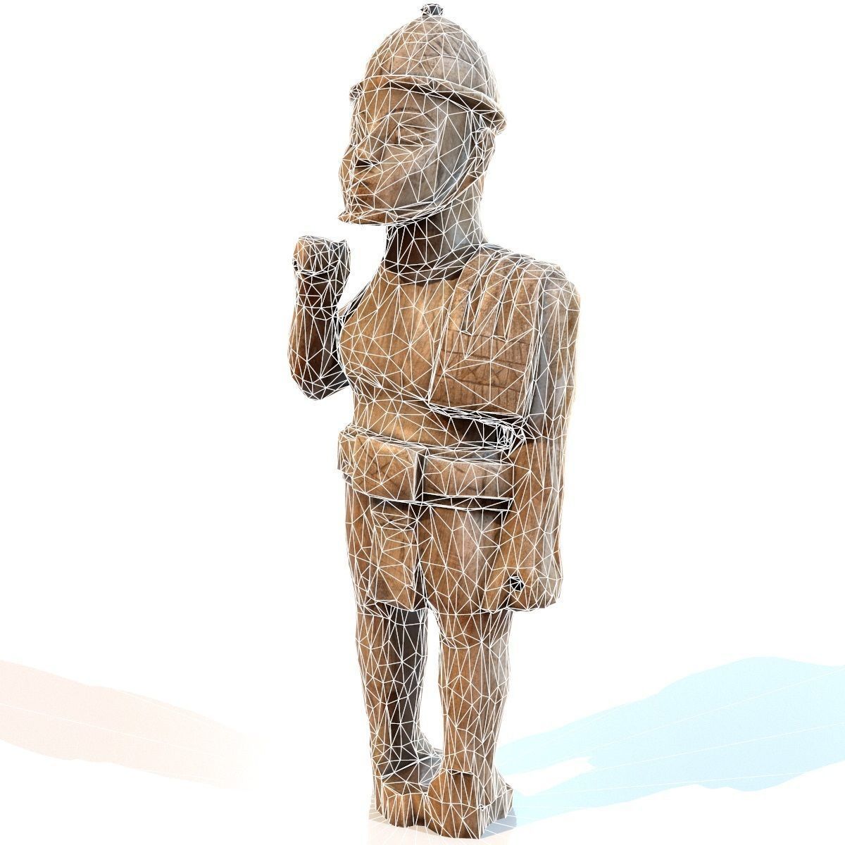 Wooden Soldier Primitive Statue Low-poly 3D model_12