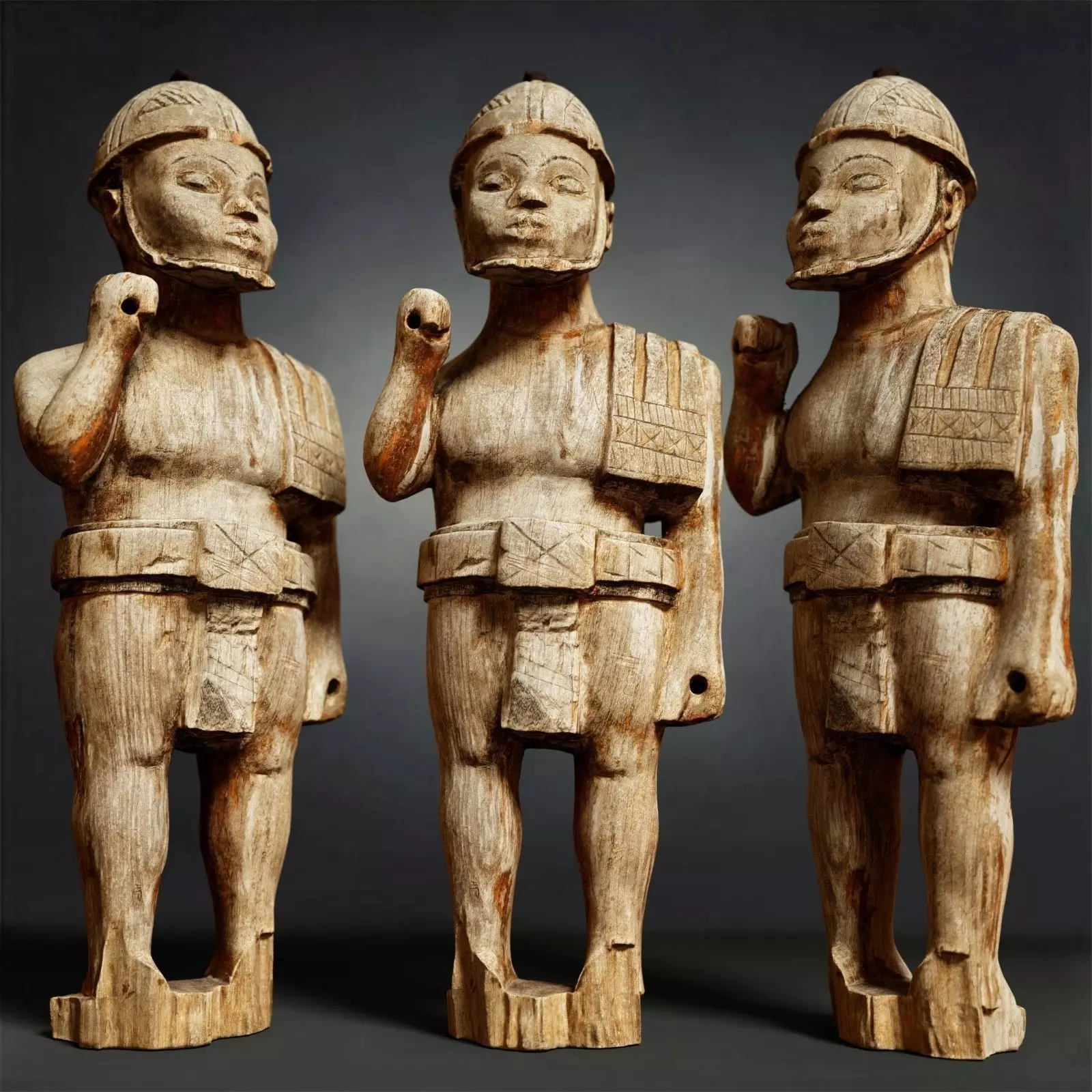 Wooden Soldier Primitive Statue Low-poly 3D model_0