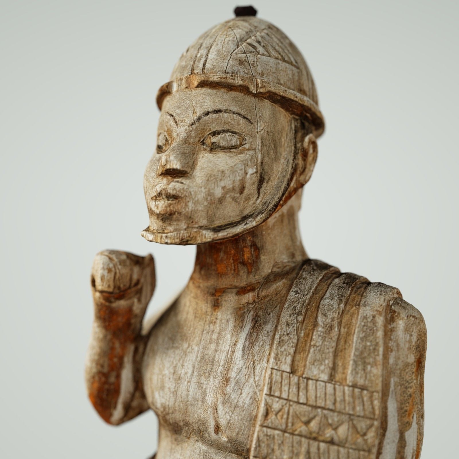 Wooden Soldier Primitive Statue Low-poly 3D model_2