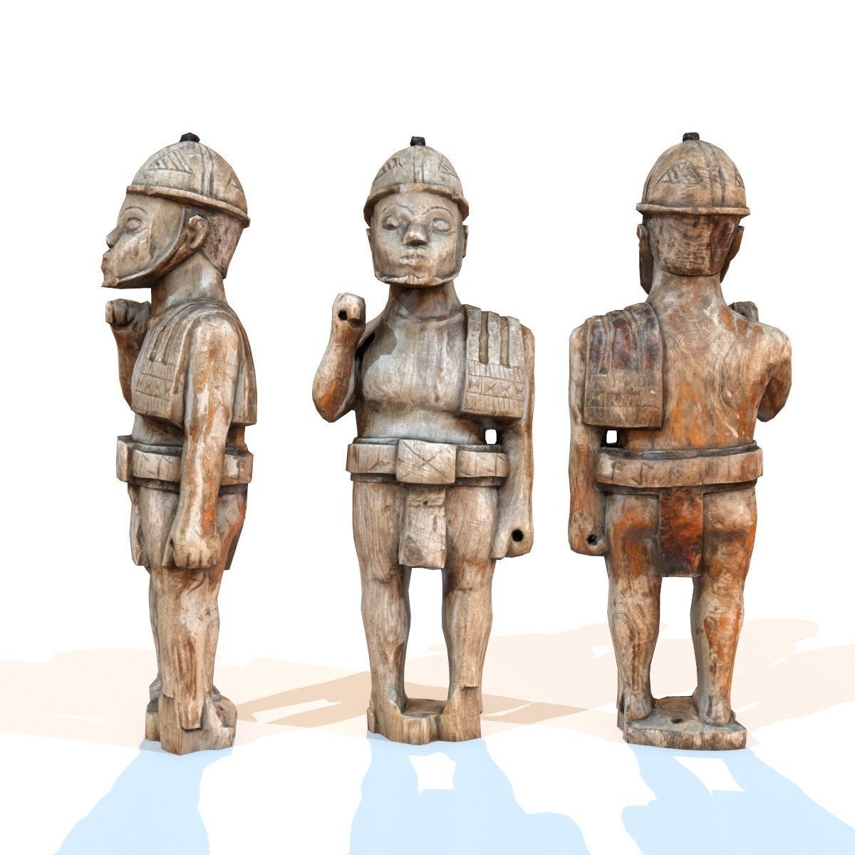 Wooden Soldier Primitive Statue Low-poly 3D model_7