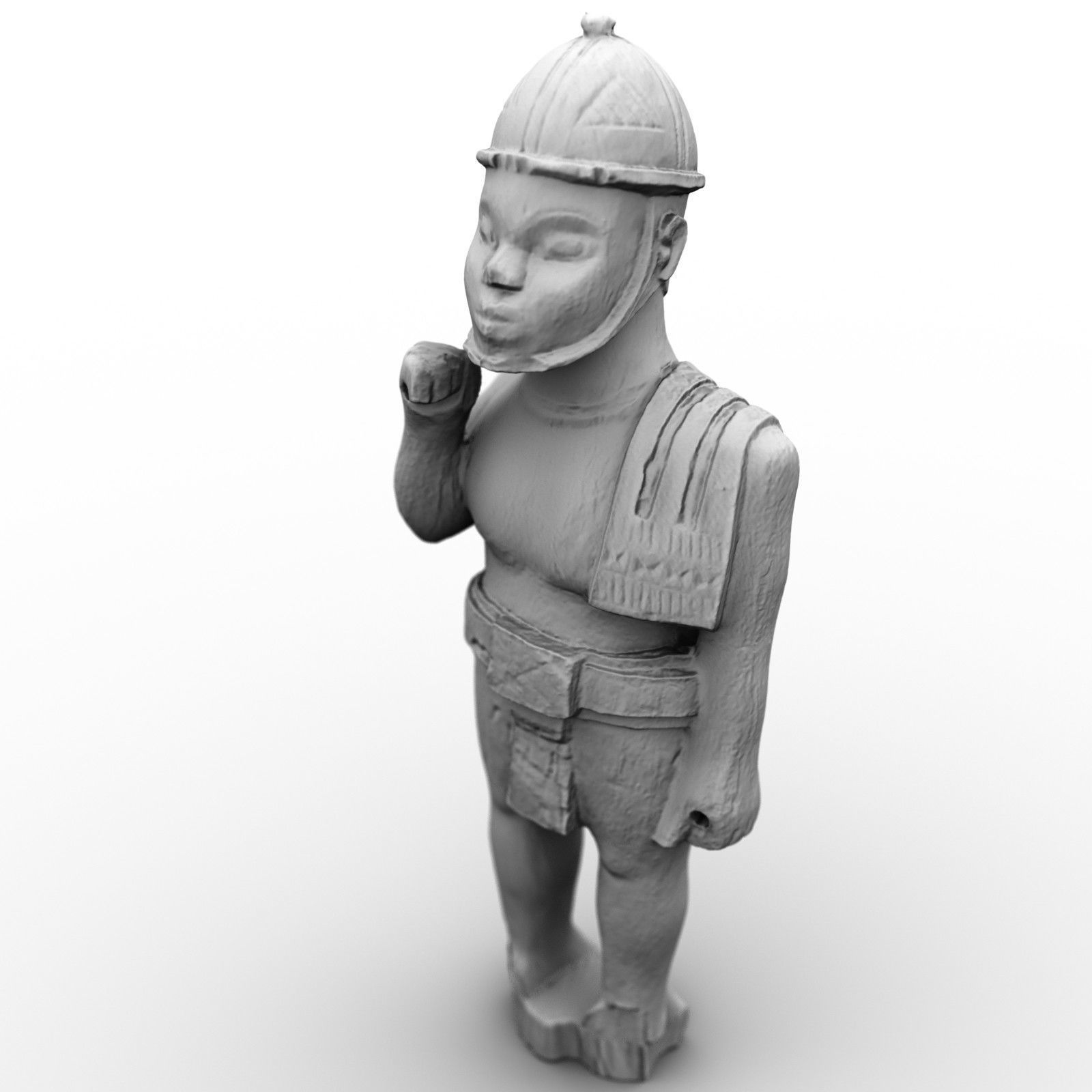 Wooden Soldier Primitive Statue Low-poly 3D model_6