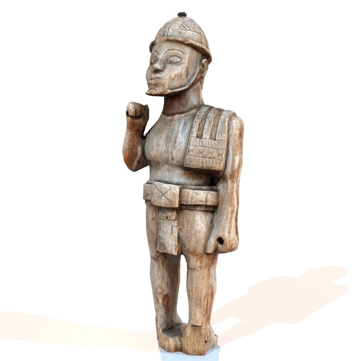 Wooden Soldier Primitive Statue Low-poly 3D model_11