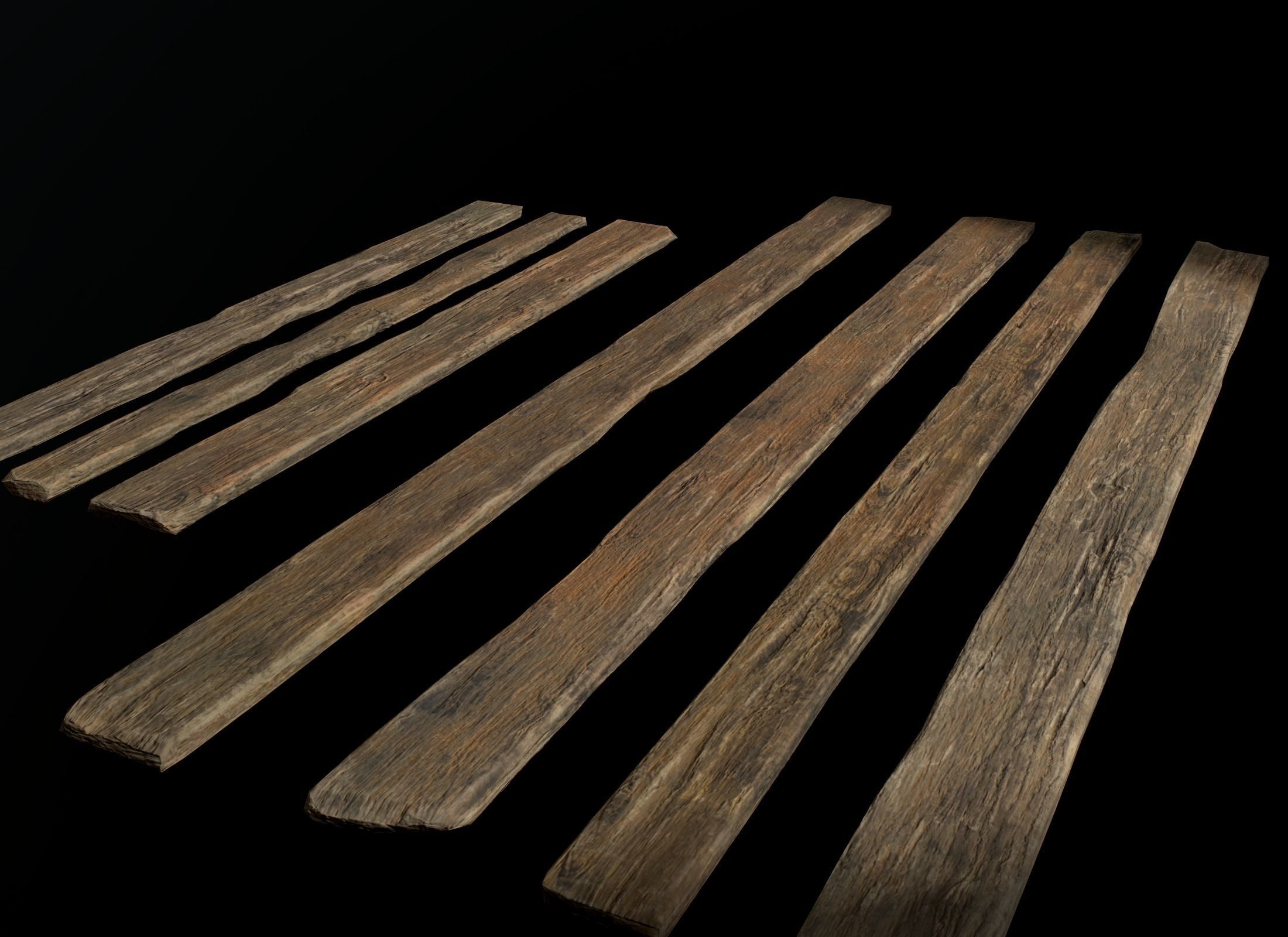 Old Wooden planks poles and beams 26 pieces 3D Model Collection_21