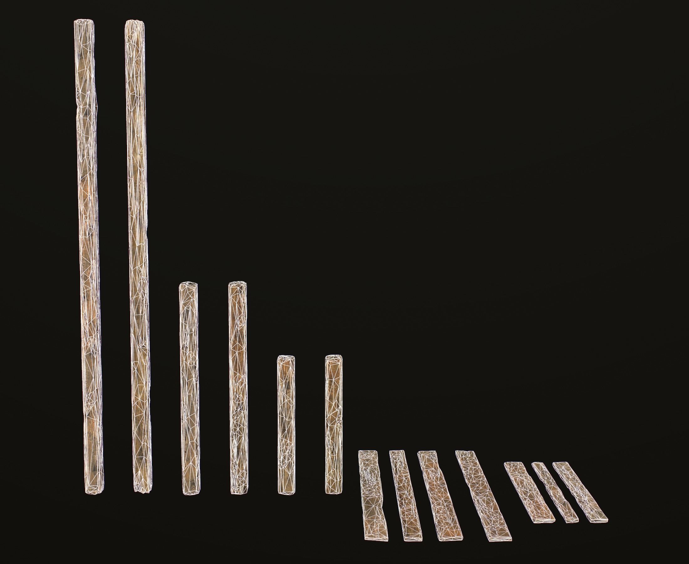 Old Wooden planks poles and beams 26 pieces 3D Model Collection_18