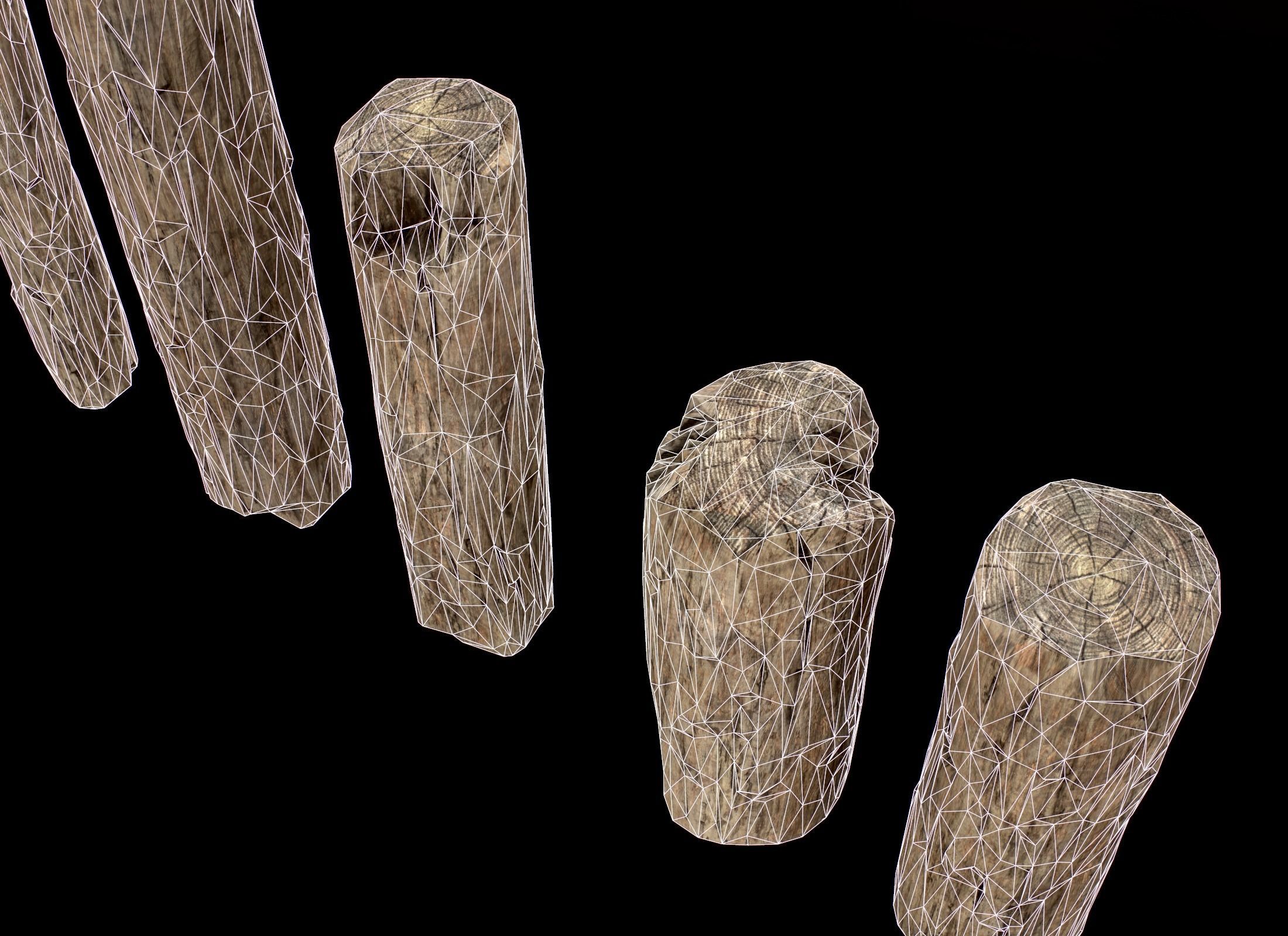 Old Wooden planks poles and beams 26 pieces 3D Model Collection_13