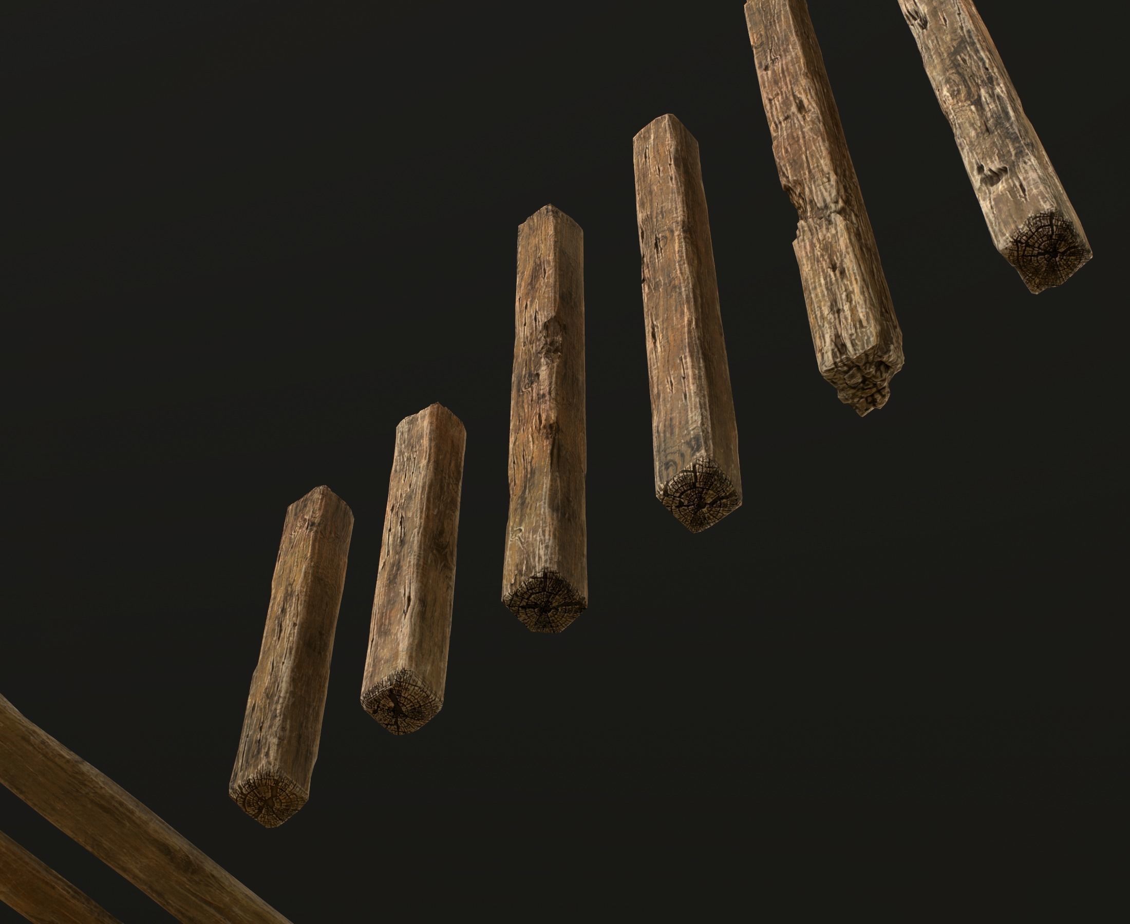 Old Wooden planks poles and beams 26 pieces 3D Model Collection_27