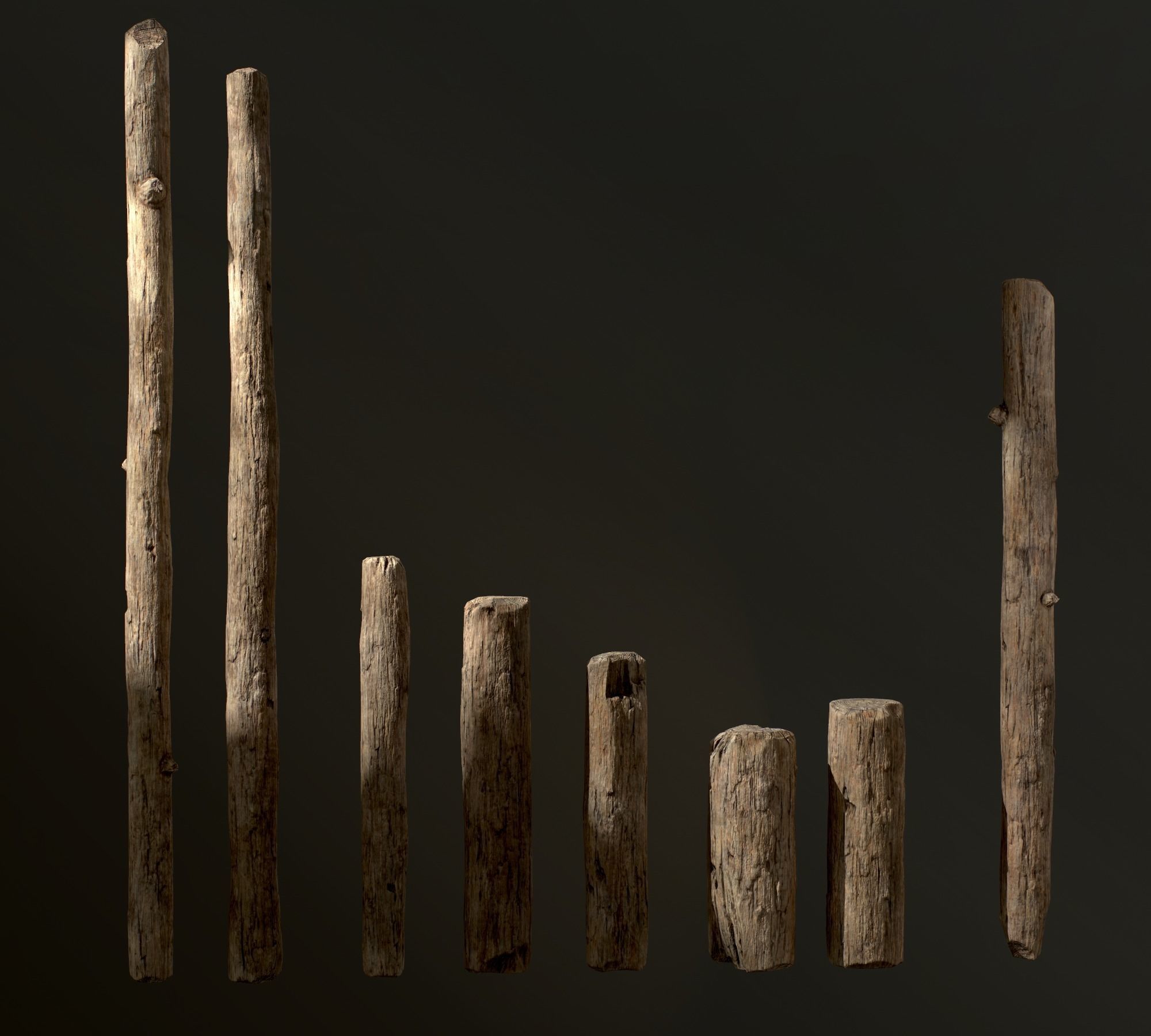 Old Wooden planks poles and beams 26 pieces 3D Model Collection_10