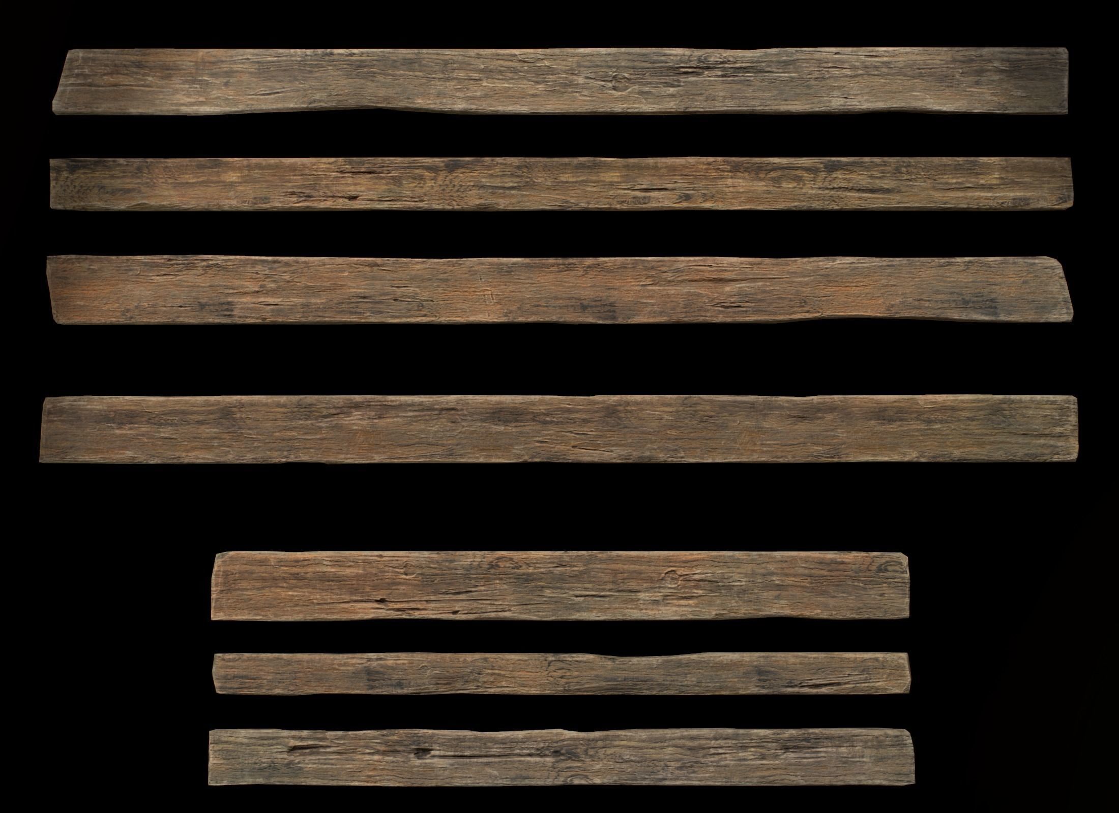 Old Wooden planks poles and beams 26 pieces 3D Model Collection_23