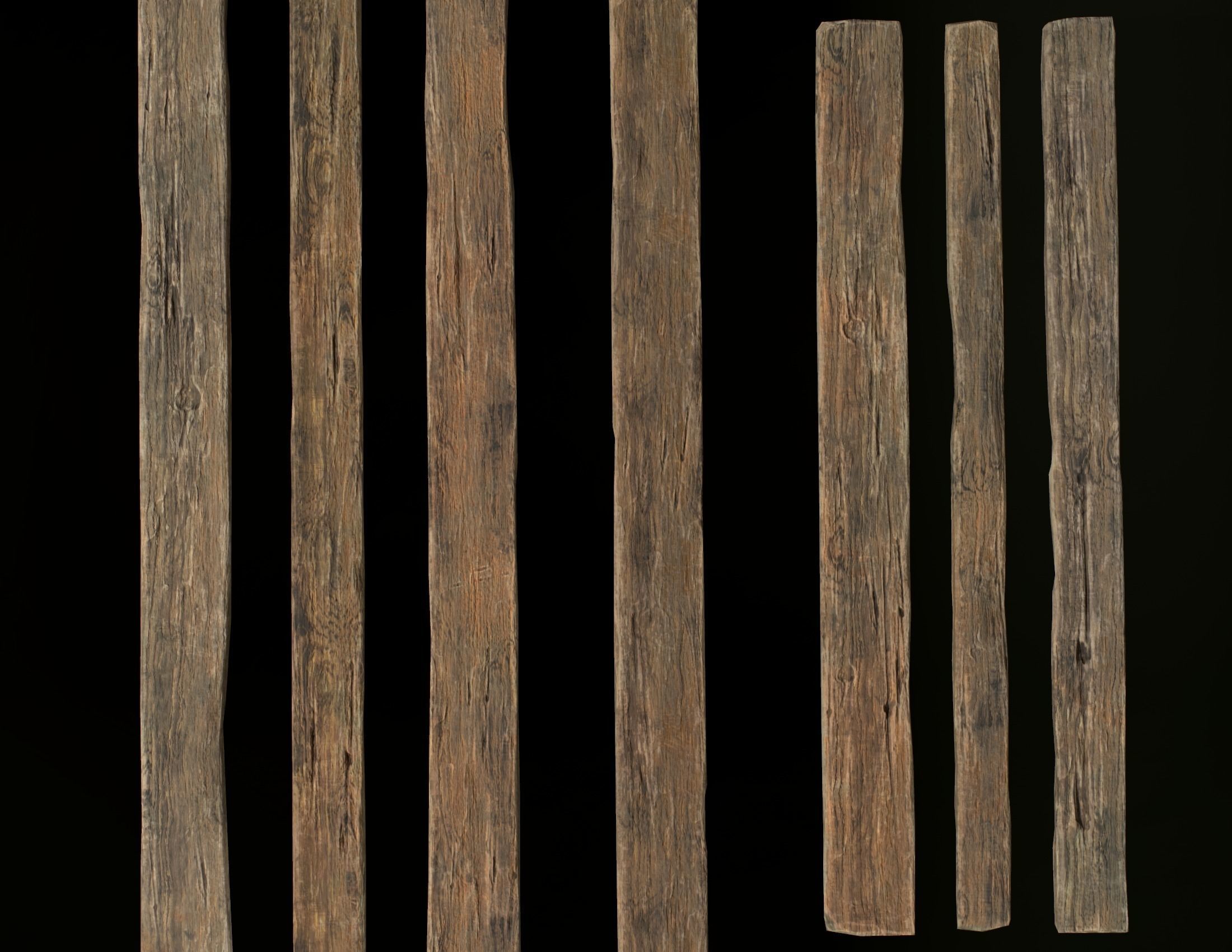 Old Wooden planks poles and beams 26 pieces 3D Model Collection_28