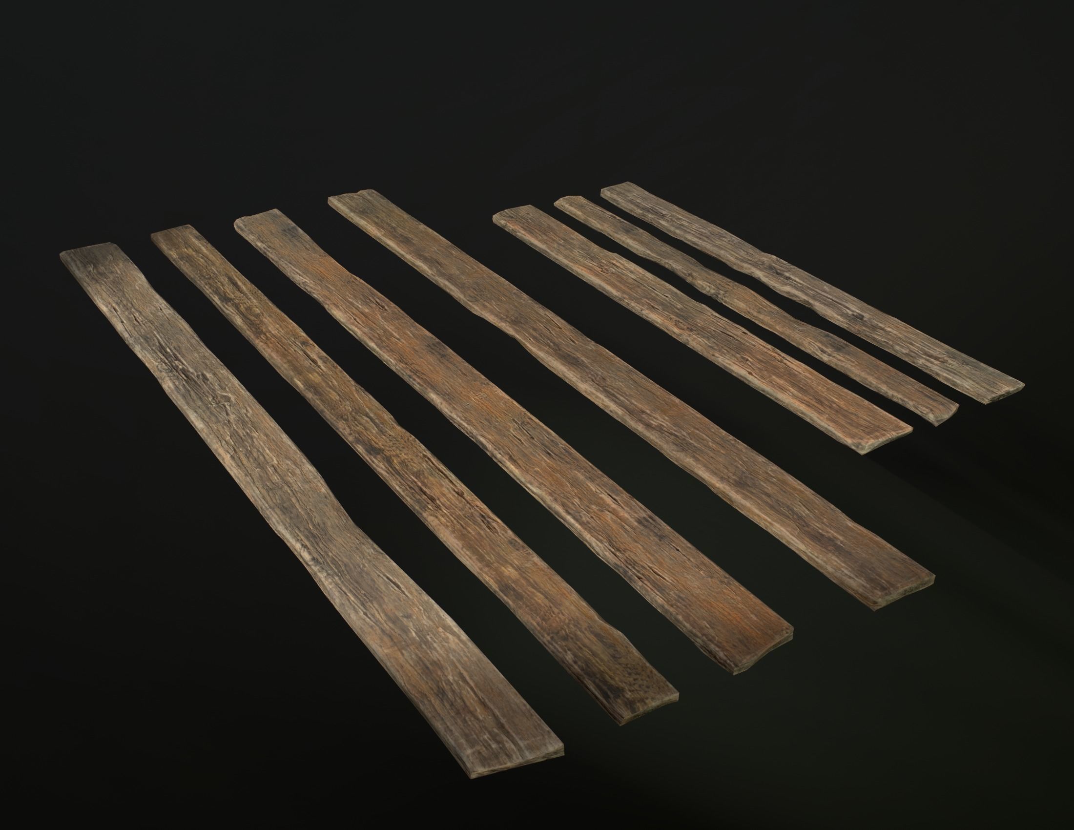Old Wooden planks poles and beams 26 pieces 3D Model Collection_32