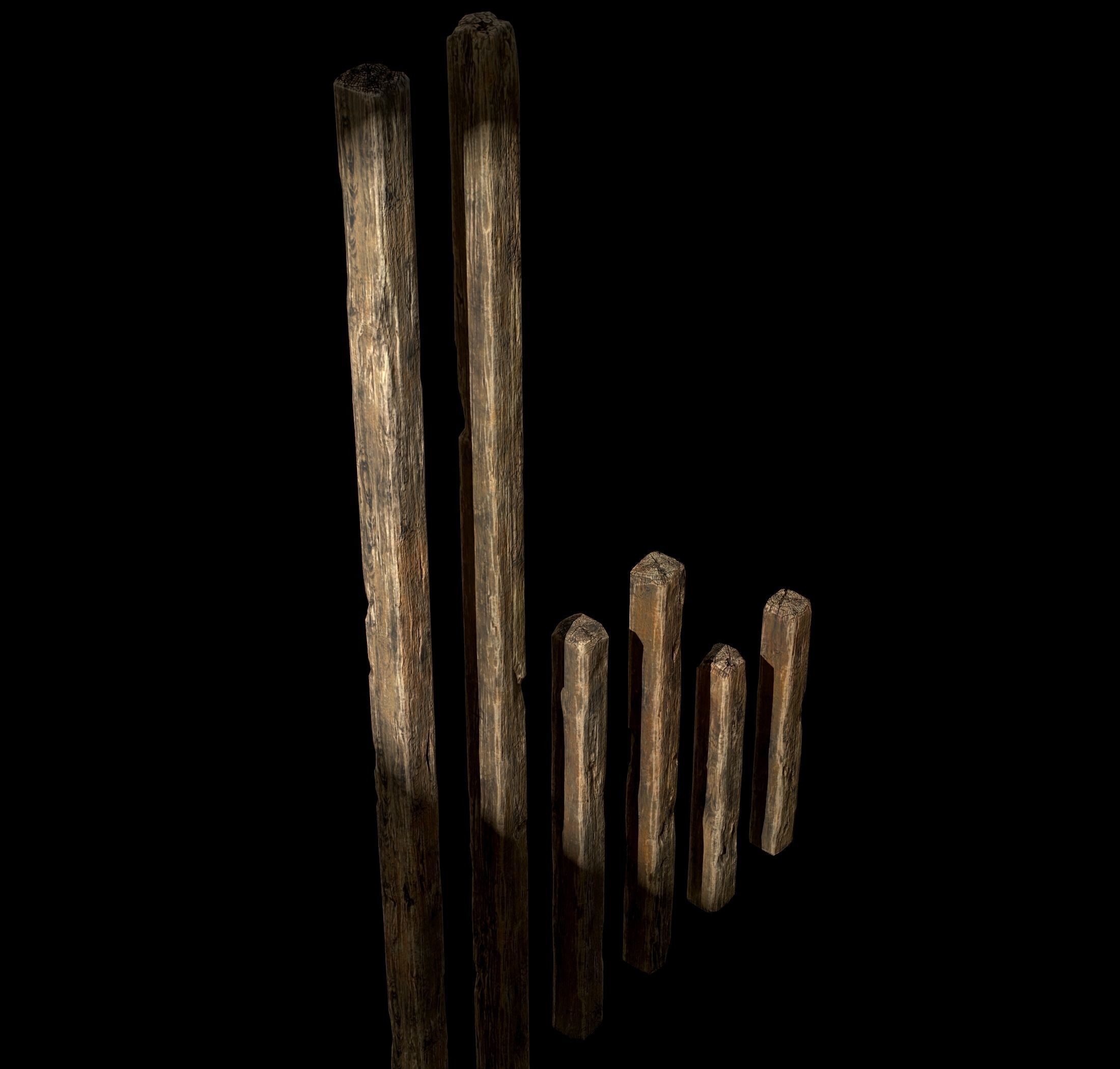 Old Wooden planks poles and beams 26 pieces 3D Model Collection_19