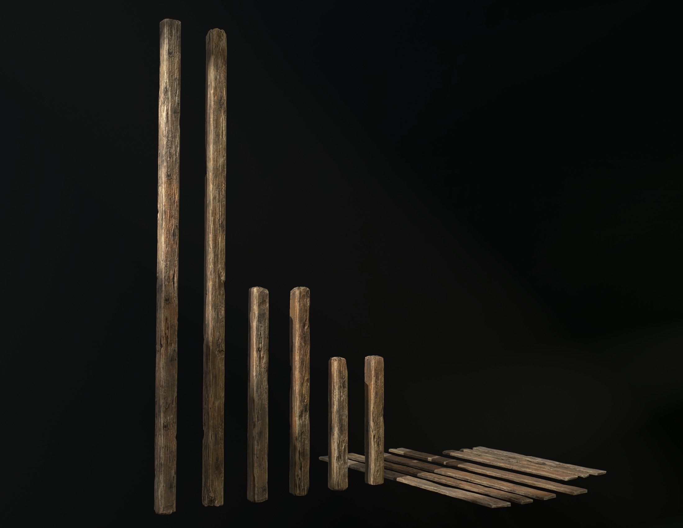 Old Wooden planks poles and beams 26 pieces 3D Model Collection_20