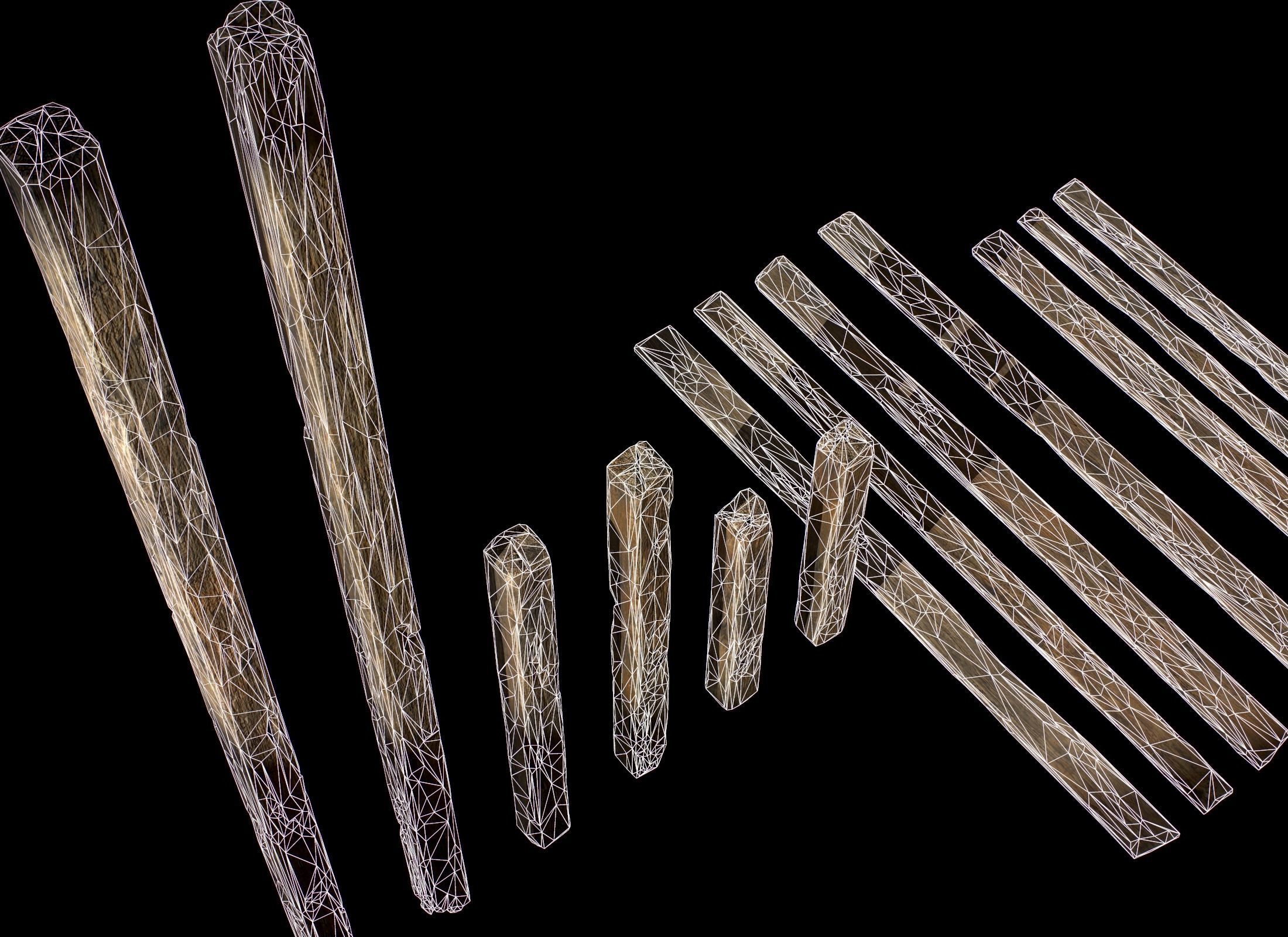 Old Wooden planks poles and beams 26 pieces 3D Model Collection_26