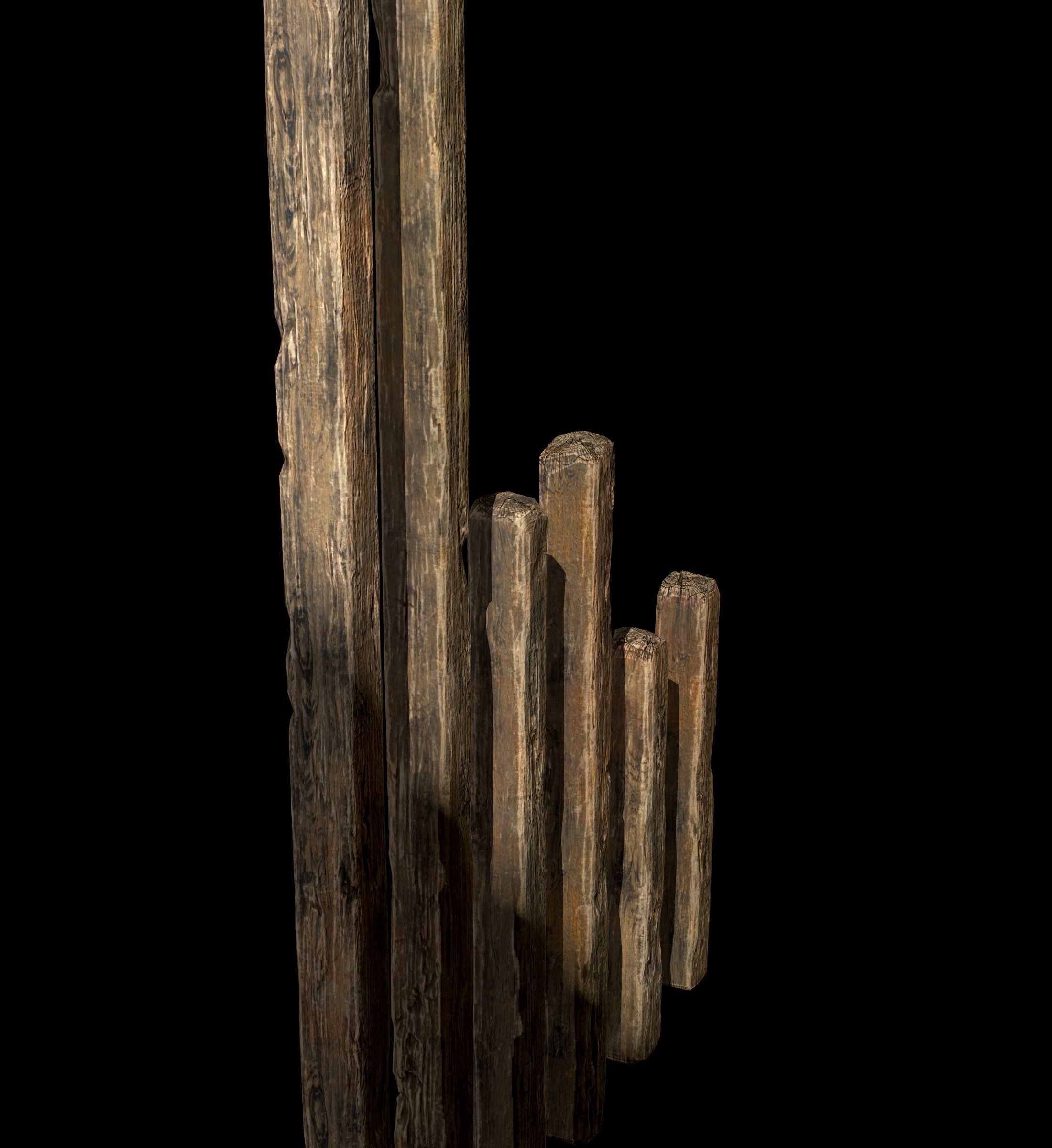 Old Wooden planks poles and beams 26 pieces 3D Model Collection_22