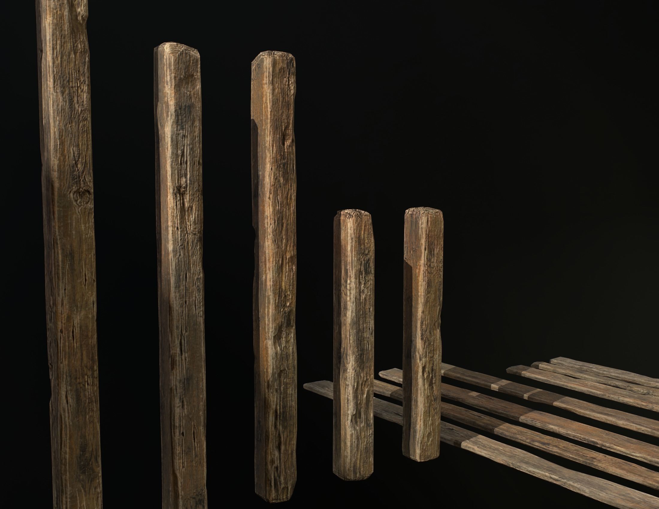 Old Wooden planks poles and beams 26 pieces 3D Model Collection_31