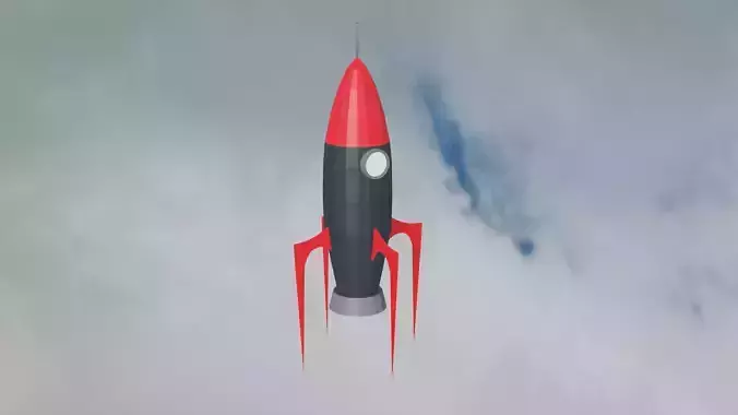 Low-Poly Spaceship rocket flying in sky