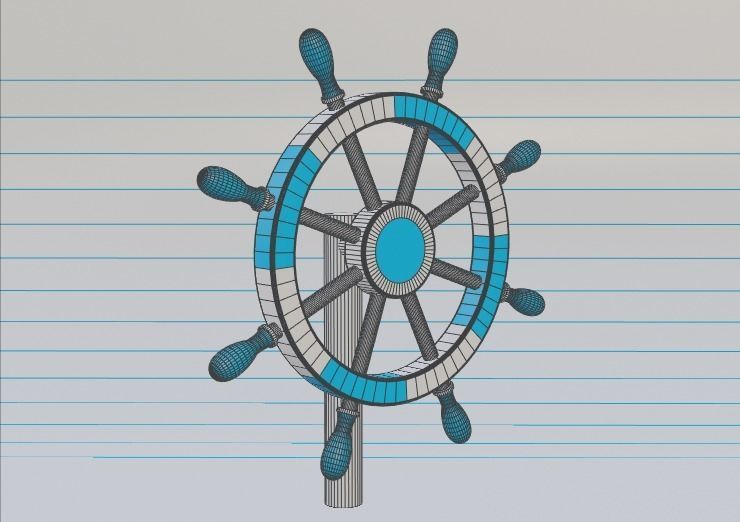 Ships Steering Wheel Low-poly 3D model_10