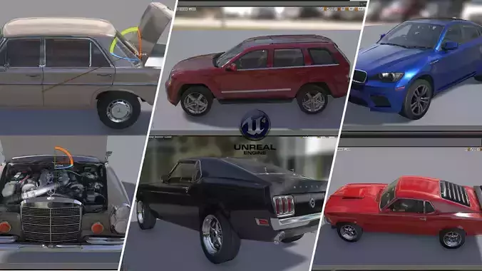 Car Package UE4 SteerWheel Plugins Low-poly 3D model