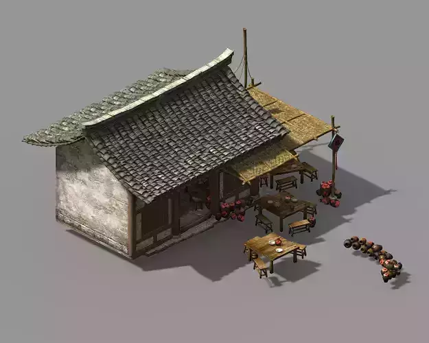 Changxinfang-Tavern chinese house with table and chairs 3D model