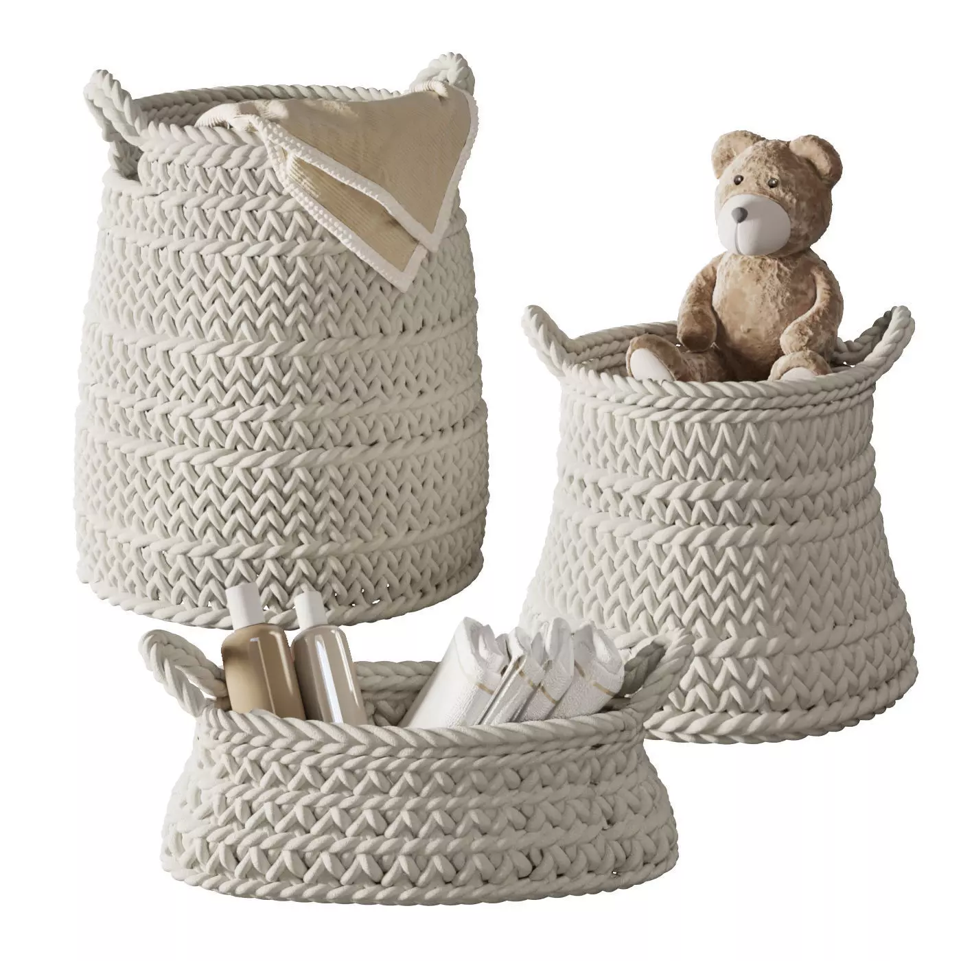 Pottery Barn Ivory Chunky Knit Nursery Storage 3D model_0