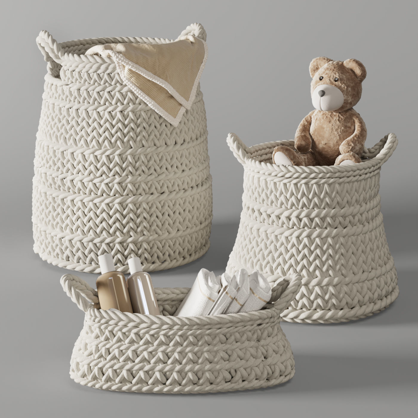 Pottery Barn Ivory Chunky Knit Nursery Storage 3D model_1