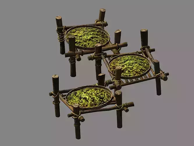Pharmaceutical-Liuxiangfang-Props wooden table with moss 3D model