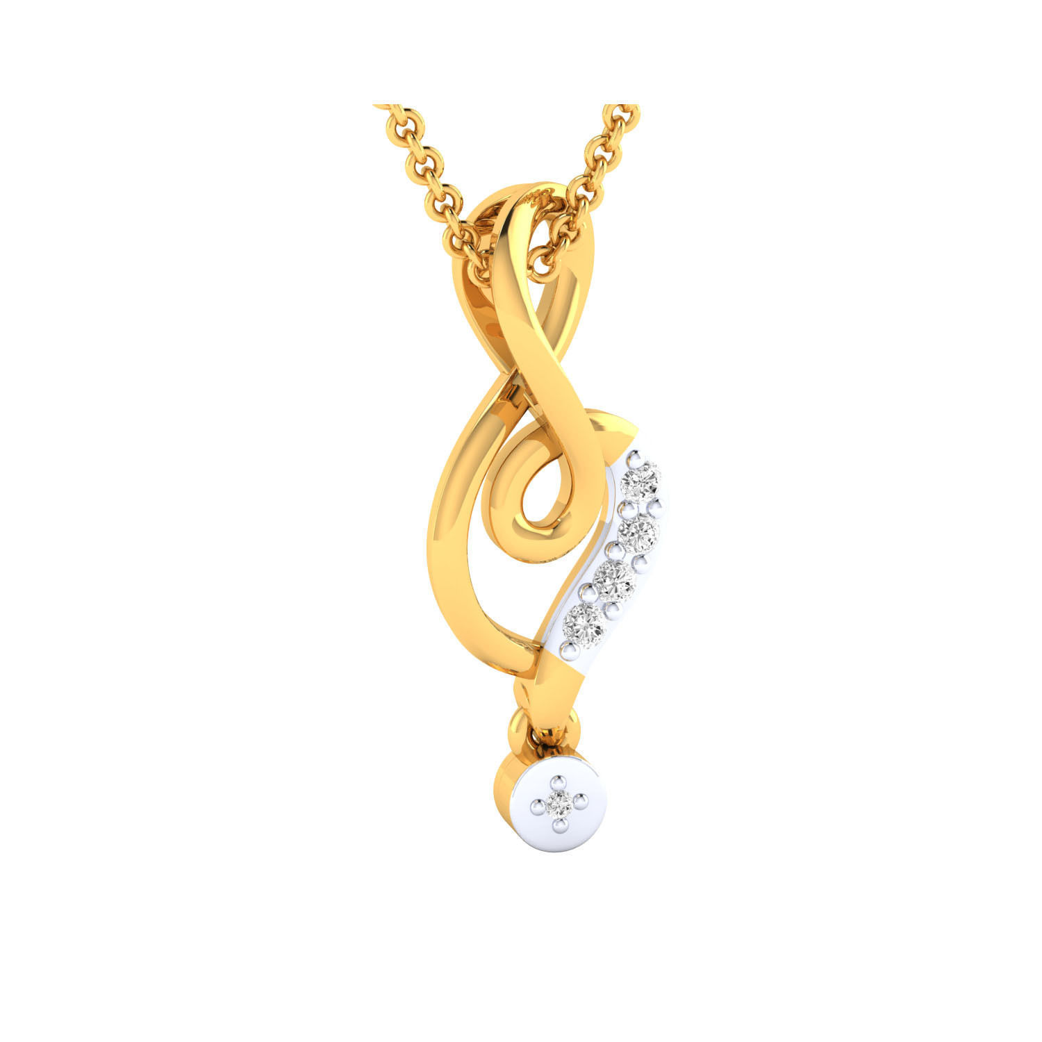 Pendant-25625 musical note pendant in rose gold with diamonds 3D print model_4