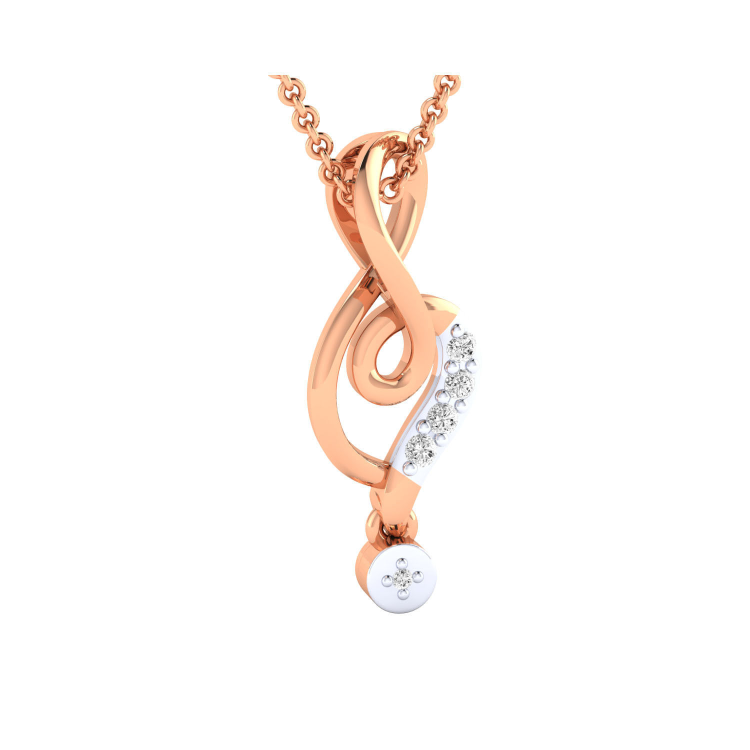 Pendant-25625 musical note pendant in rose gold with diamonds 3D print model_2